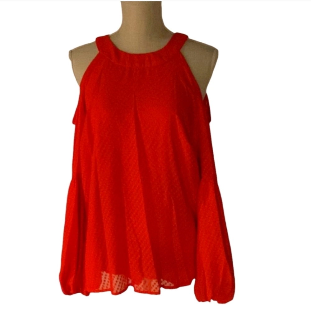 New Cece Cold Shoulder Puffed Sleeves Lined Blouse Top XS